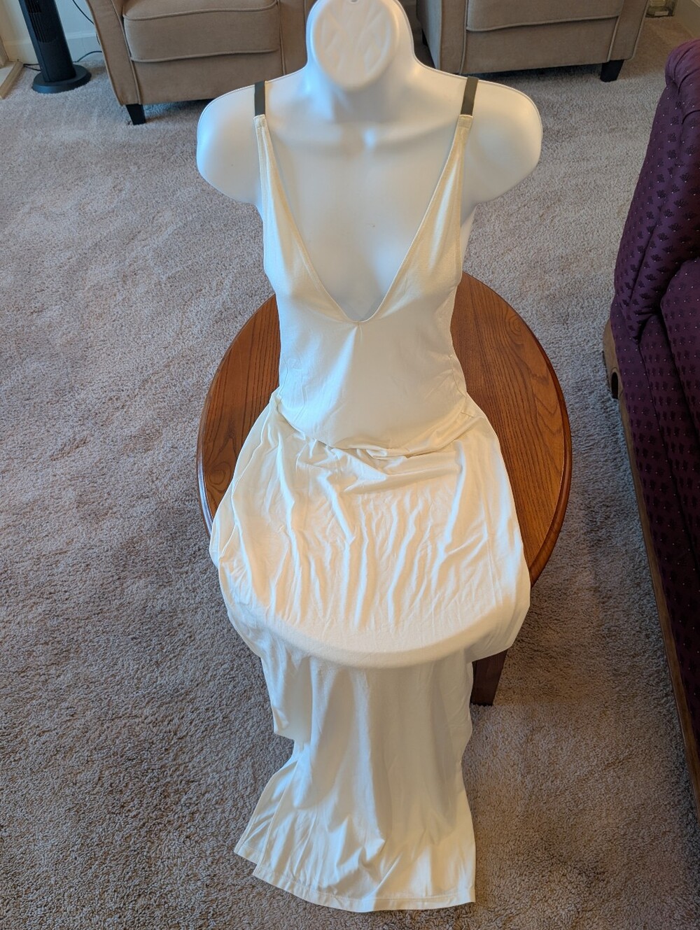 NOE Cream Slip Dress Nightgown - Elegant V-Neck Sleepwear, Size S